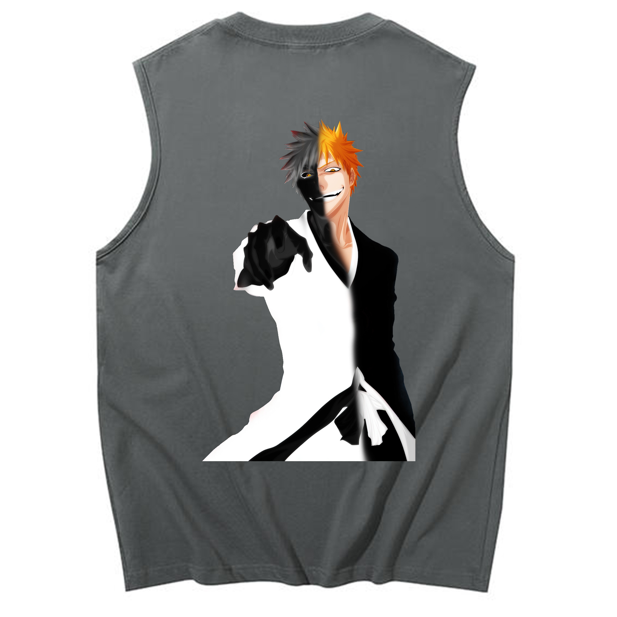 （画像用） ブリーチ 黒崎一護（くろさき いちご）BLEACH Kurosaki Ichigo コットン100％タンクトップ（背面プリント）